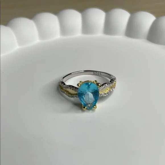 S925 Elegant Blue and Silver Ring aquamarine - Picture 4 of 8